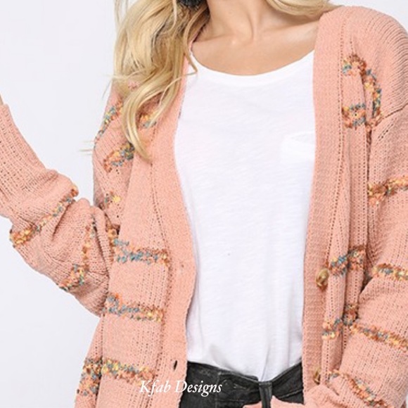 B6B💗Customer fave pink+multi-colored cardi w/golden threads!💗Stunner! - Picture 2 of 6